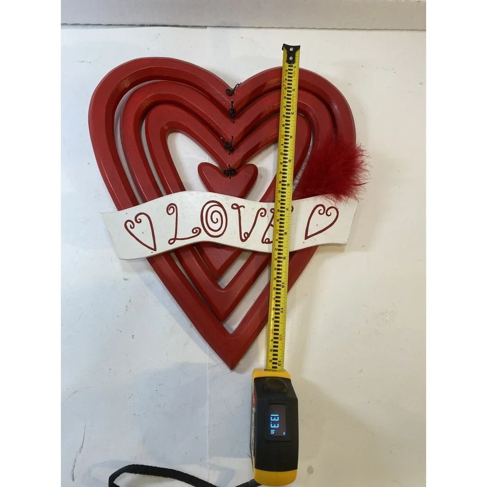 VALENTINE'S DAY HEARTS HANGER Door Wall Art SIGN Hanging Plaque w/feather accent